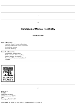 Handbook of Medical Psychiatry