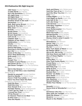 2013 Radioactive Mic Night Song List