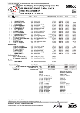 Race Classification GP MARLBORO DE CATALUNYA