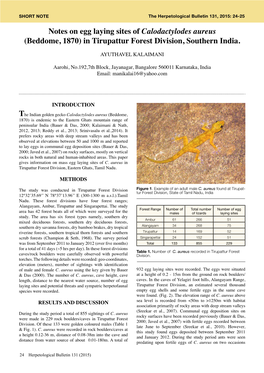 Notes on Egg Laying Sites of Calodactylodes Aureus (Beddome, 1870) in Tirupattur Forest Division, Southern India