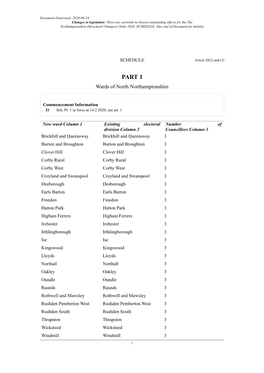 The Northamptonshire (Structural Changes) Order 2020, SCHEDULE