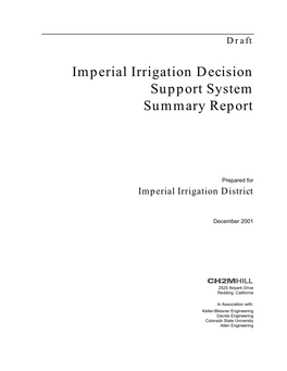 Imperial Irrigation Decision Support System Summary Report