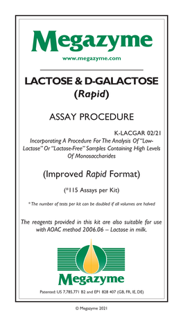 LACTOSE & D-GALACTOSE (Rapid)