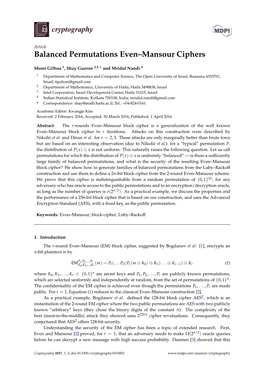 Balanced Permutations Even–Mansour Ciphers