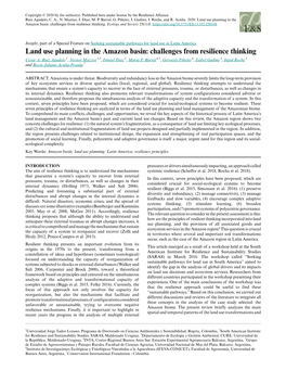 Land Use Planning in the Amazon Basin: Challenges from Resilience Thinking