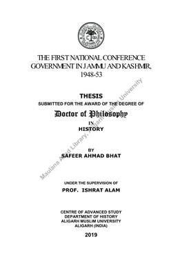 The First National Conference Government in Jammu and Kashmir, 1948-53