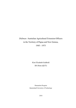 Didiman: Australian Agricultural Extension Officers in the Territory of Papua and New Guinea, 1945 - 1975