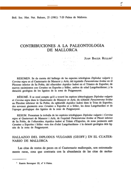 Contribuciones a La Paleontologia De Mallorca