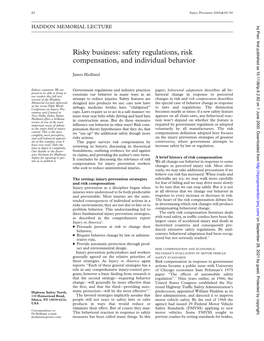 Safety Regulations, Risk Compensation, and Individual Behavior