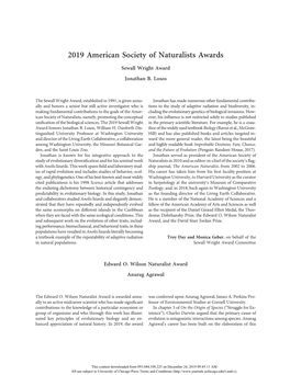 2019 American Society of Naturalists Awards