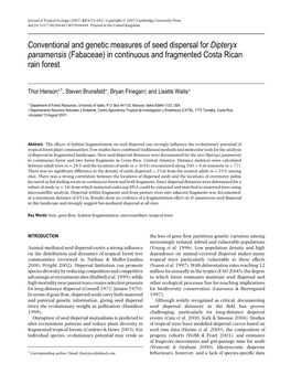 Conventional and Genetic Measures of Seed Dispersal for Dipteryx Panamensis (Fabaceae) in Continuous and Fragmented Costa Rican Rain Forest