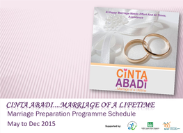 CINTA ABADI....MARRIAGE of a LIFETIME Marriage Preparation Programme Schedule