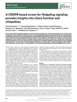 A CRISPR-Based Screen for Hedgehog Signaling Provides Insights Into Ciliary Function and Ciliopathies