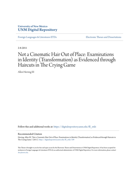 Not a Cinematic Hair out of Place: Examinations in Identity (Transformation) As Evidenced Through Haircuts in the Rc Ying Game Allen Herring III