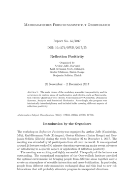 Mathematisches Forschungsinstitut Oberwolfach Reflection Positivity