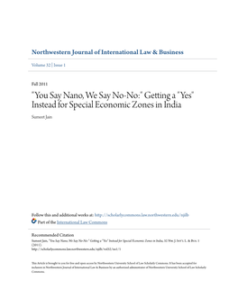 Instead for Special Economic Zones in India Sumeet Jain