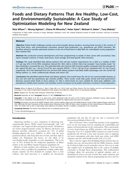 Foods and Dietary Patterns That Are Healthy, Low-Cost, and Environmentally Sustainable: a Case Study of Optimization Modeling for New Zealand