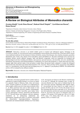 A Review on Biological Attributes of Momordica Charantia
