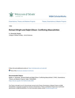 Richard Wright and Ralph Ellison: Conflicting Masculinities