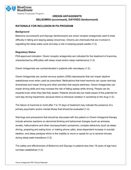 OREXIN ANTAGONISTS BELSOMRA (Suvorexant), DAYVIGO (Lemborexant)