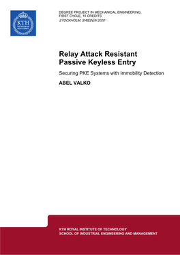 Relay Attack Resistant Passive Keyless Entry Securing PKE Systems with Immobility Detection