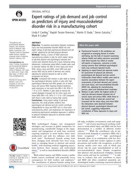 Expert Ratings of Job Demand and Job Control As Predictors of Injury And