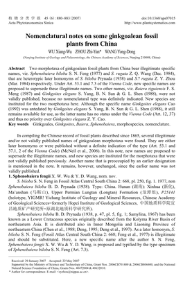 Nomenclatural Notes on Some Ginkgoalean Fossil Plants from China