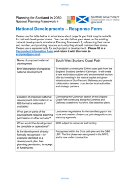 National Developments – Response Form