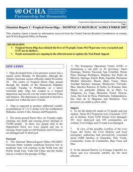 Situation Report 2 –Tropical Storm Olga – DOMINICAN REPUBLIC 14 DECEMBER 2007