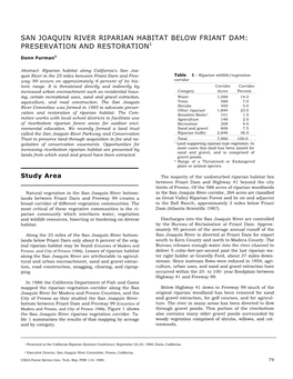 San Joaquin River Riparian Habitat Below Friant Dam: Preservation and Restoration1