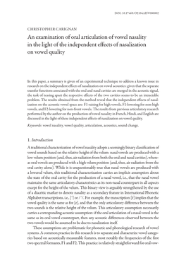 An Examination of Oral Articulation of Vowel Nasality in the Light of the Independent Effects of Nasalization on Vowel Quality