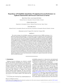 Dependence of Probabilistic Quantitative Precipitation Forecast Performance on Typhoon Characteristics and Forecast Track Error in Taiwan