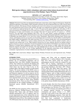 Bird Species Richness, Relative Abundance and Conservation Statuses in Protected and Unprotected Areas of the Hadejia- Nguru Wetlands