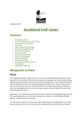 Auckland Trail Notes Contents