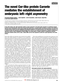 The Novel Cer-Like Protein Caronte Mediates the Establishment of Embryonic Left±Right Asymmetry