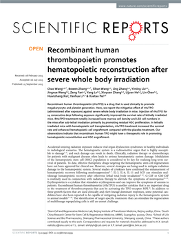 Recombinant Human Thrombopoietin Promotes Hematopoietic