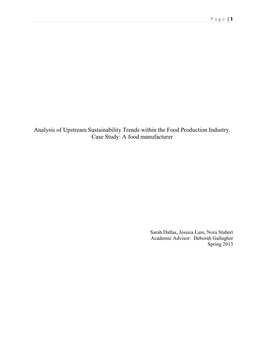 Analysis of Upstream Sustainability Trends Within the Food Production Industry. Case Study: a Food Manufacturer