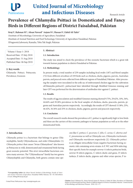 Prevalence of Chlamydia Psittaci in Domesticated and Fancy Birds in Different Regions of District Faisalabad, Pakistan