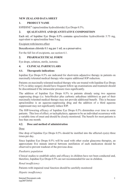 NEW ZEALAND DATA SHEET 1. PRODUCT NAME IOPIDINE® (Apraclonidine Hydrochloride) Eye Drops 0.5%