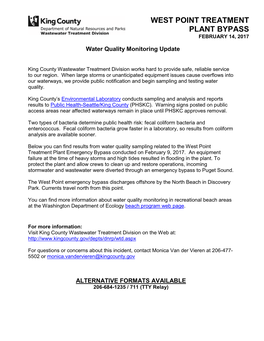 Water Quality Monitoring Update