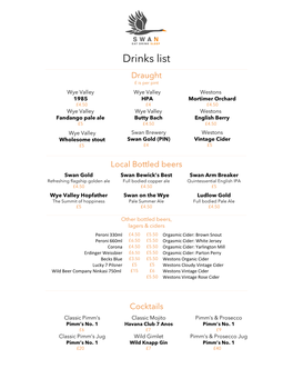 Drinks List ______Draught £ Is Per Pint