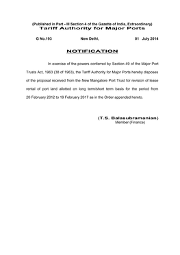 Tariff Authority for Major Ports G No.193 New Delhi