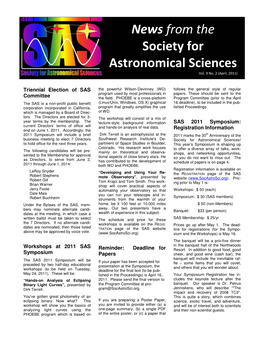 News from the Society for Astronomical Sciences