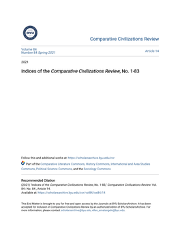 Indices of the Comparative Civilizations Review, No. 1-83