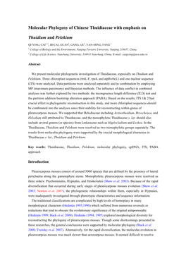 Molecular Phylogeny of Chinese Thuidiaceae with Emphasis on Thuidium and Pelekium