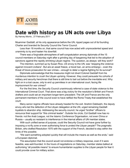 Date with History As UN Acts Over Libya by Harvey Morris , 27 February 2011