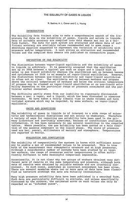 THE SOLUBILITY of GASES in LIQUIDS INTRODUCTION the Solubility Data Project Aims to Make a Comprehensive Search of the Lit- Erat