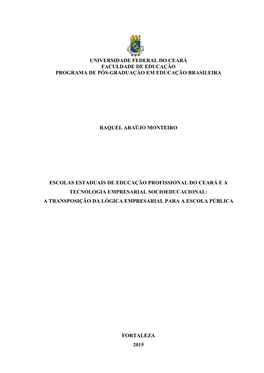 Universidade Federal Do Ceará Faculdade De Educação Programa De Pós-Graduação Em Educação Brasileira