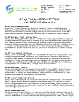 8 Days 7 Nights BUDDHIST TOUR Valid NOW – Further Notice