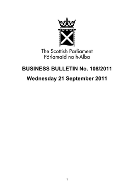 BUSINESS BULLETIN No. 108/2011 Wednesday 21 September 2011